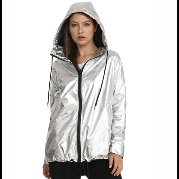 BCBgeneration Womens Silver Full Zip Hoodie Windbreaker Lightweight Jacket XL - Picture 1 of 8